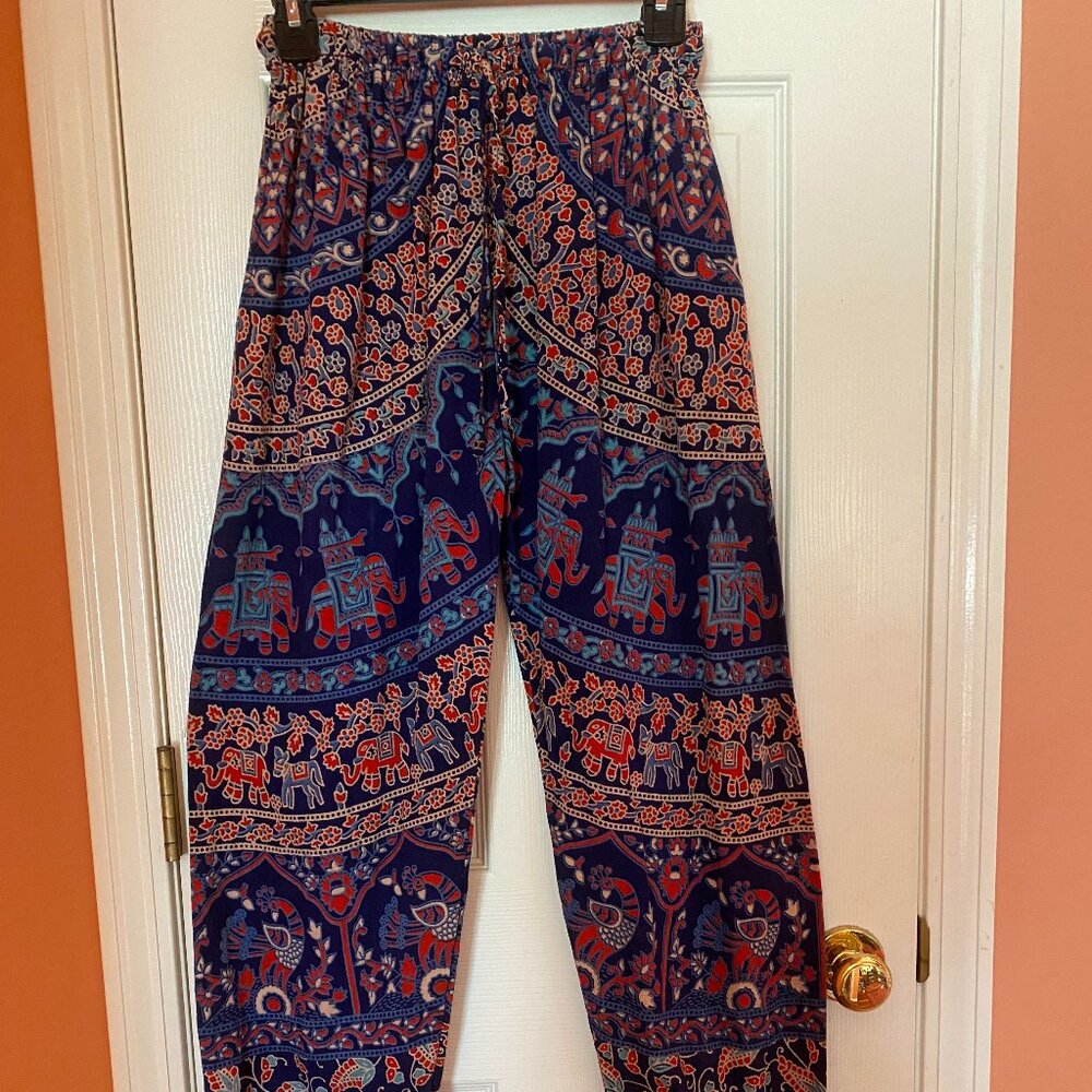 India Elephant Print Relaxed Fit Pants,  XS/S size, Fun and Comfortable